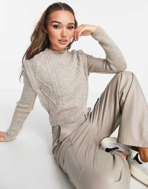 River Island cable knit jumper in beige