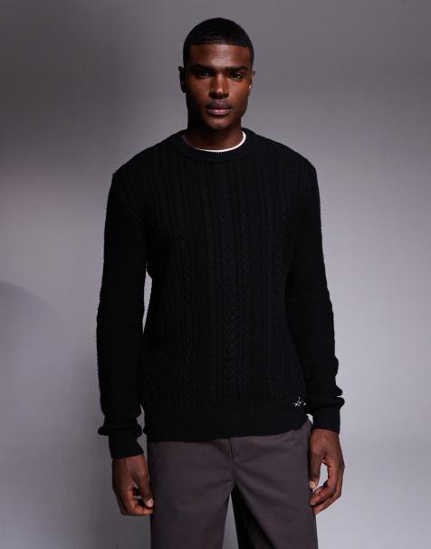 River Island cable knit jumper in black