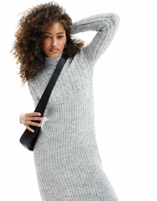 River Island cable knit jumper midi dress in grey