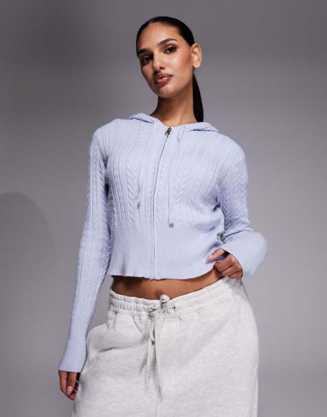 River Island cable knit loungewear hoodie co-ord in blue - view 1