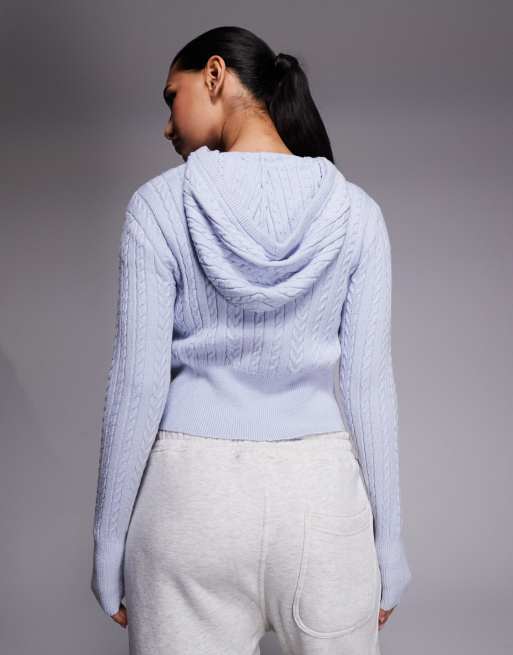 River Island cable knit loungewear hoodie co-ord in blue, 4 of 4