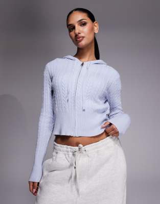 River Island Cable Knit Loungewear Hoodie In Blue
