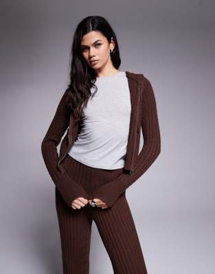 River Island Cable Knit Loungewear Hoodie In Brown