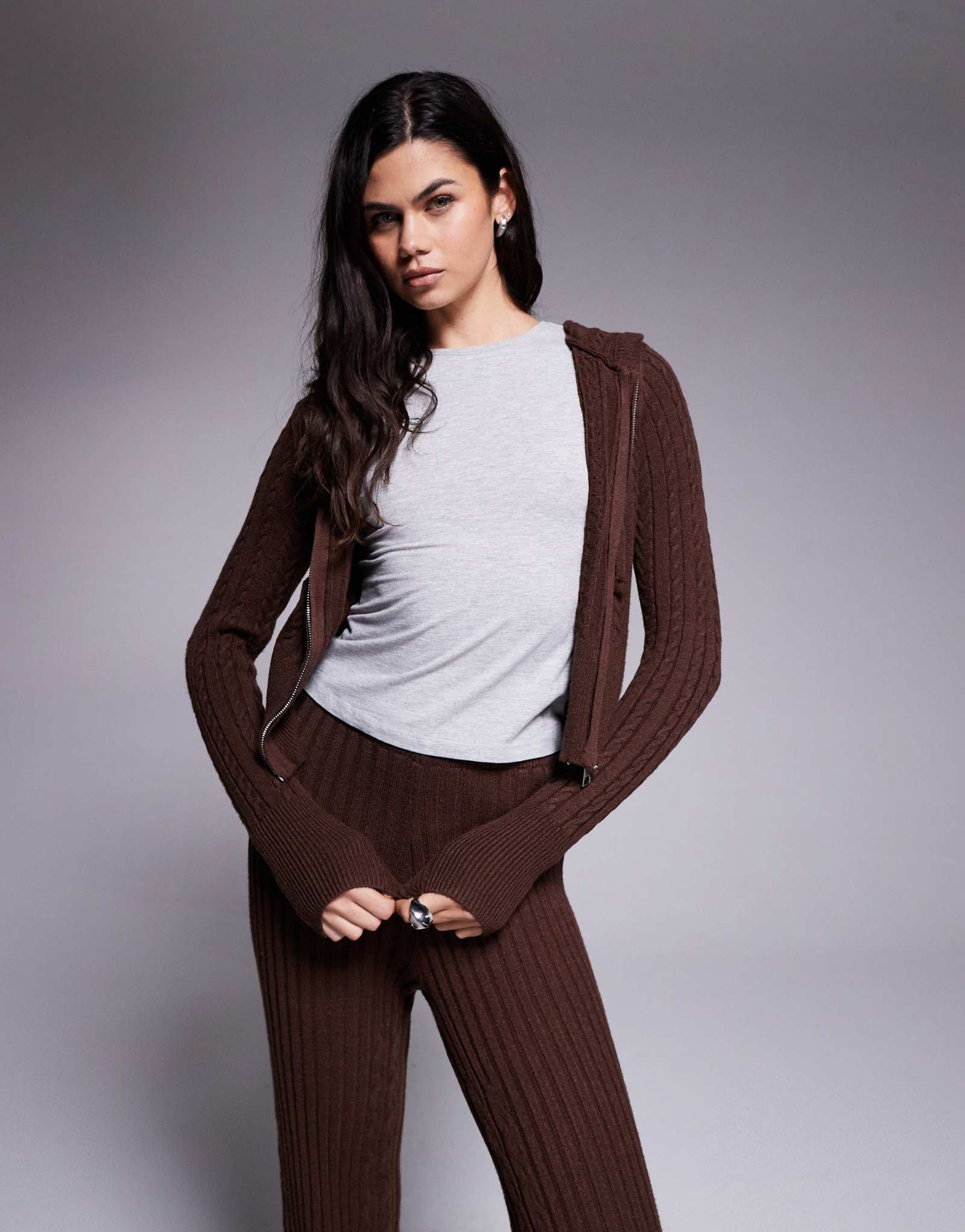 Толстовка для отдыха из трикотажа River Island темно-коричневого цвета - часть комплекта