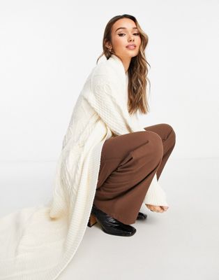 River Island cable knit patchwork cardigan in cream