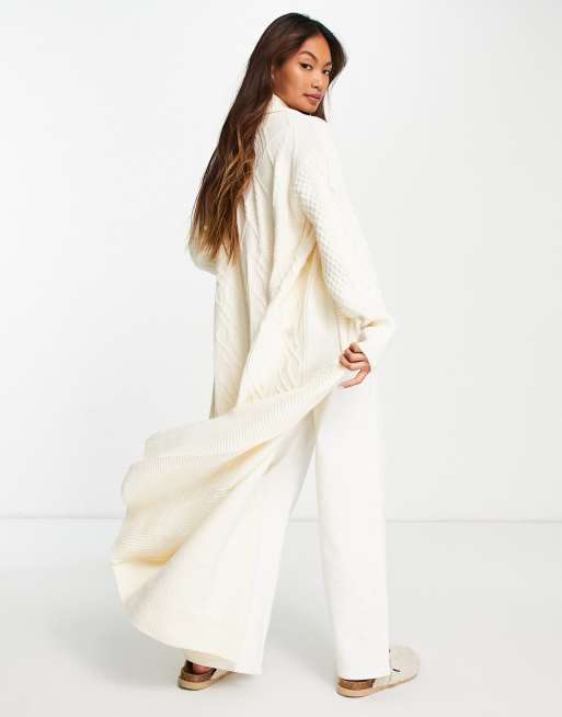 River Island cable knit patchwork longline cardigan in cream