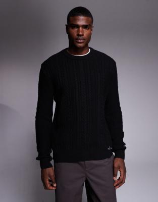 River Island Cable Knit Sweater In Black