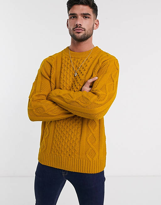 River Island cable knit sweater in yellow | ASOS