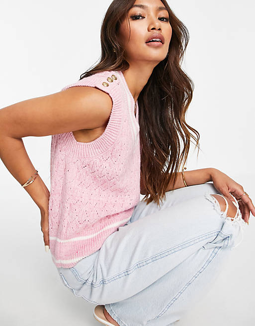 River Island cable knit tabbard vest in pink