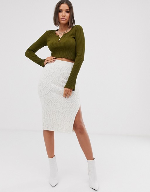 River Island cable knitted skirt in cream