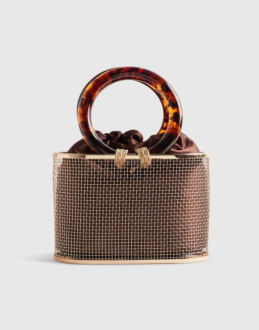 River Island cage bag with floral detail in dark brown, 4 of 4
