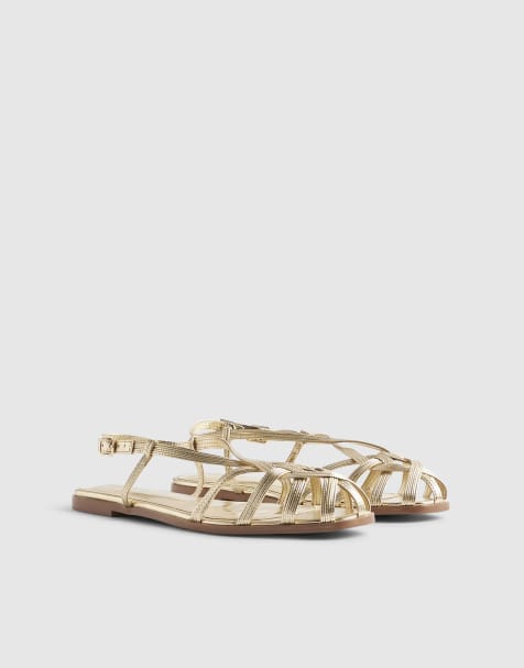 River Island Caged flat sandals in gold - view 1