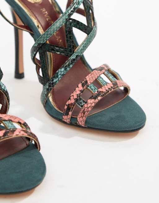 River Island caged heeled sandals in green ASOS