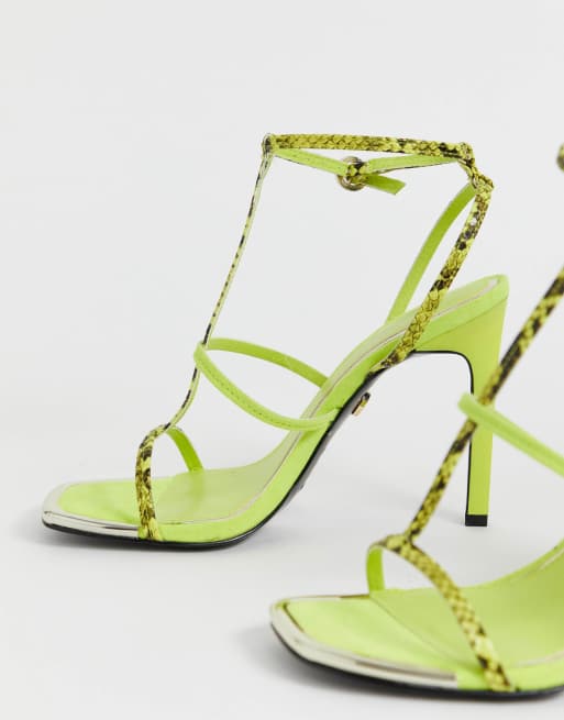 River Island caged heeled sandals in neon green