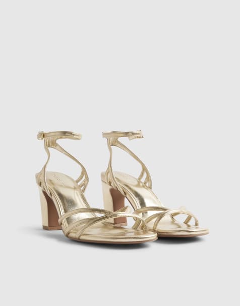 River Island Caged sandal heels in gold - view 1