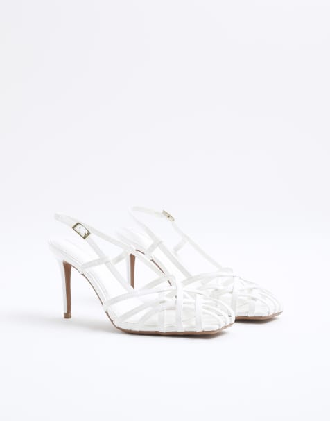 River Island Caged square toe heels in white - view 1