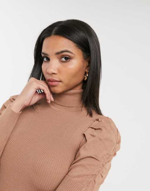 River Island - Camel-farvet trøje med rullekrave og pufærmer, 3 af 4