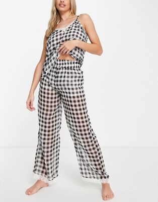 River Island cami and trouser gingham check pyjama set in black