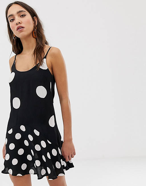 River Island cami slip dress in mixed polka dot