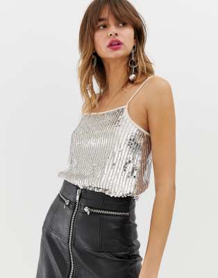 asos silver sequin top
