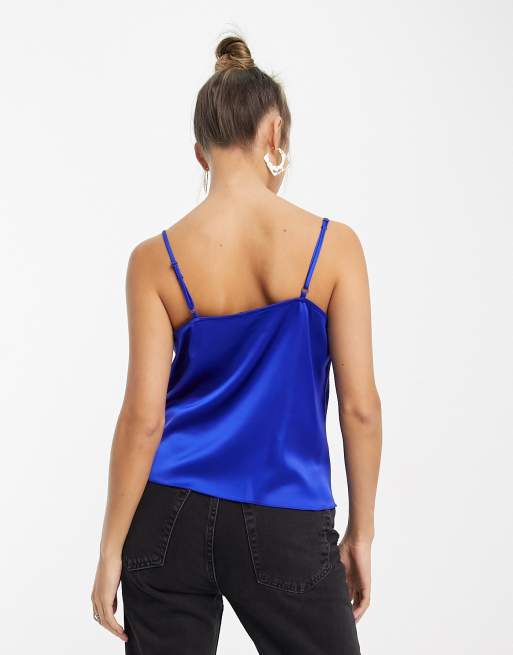 River Island - Cami top met gedrapeerde halslijn in felblauw, 2 van 4