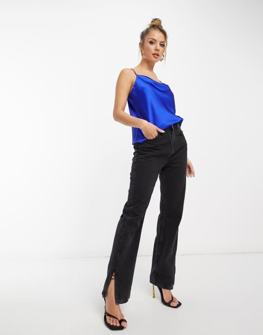 River Island - Cami top met gedrapeerde halslijn in felblauw, 3 van 4
