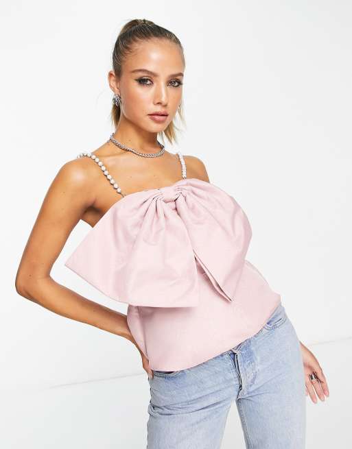 Nautisk Svarende til Flåde River Island cami top with bow front and diamante strap detail in pink |  ASOS