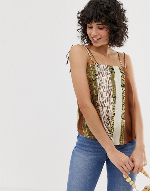River Island cami top with cowl neck in chain print