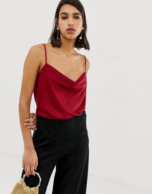 River Island cami top with cowl neck in red | ASOS