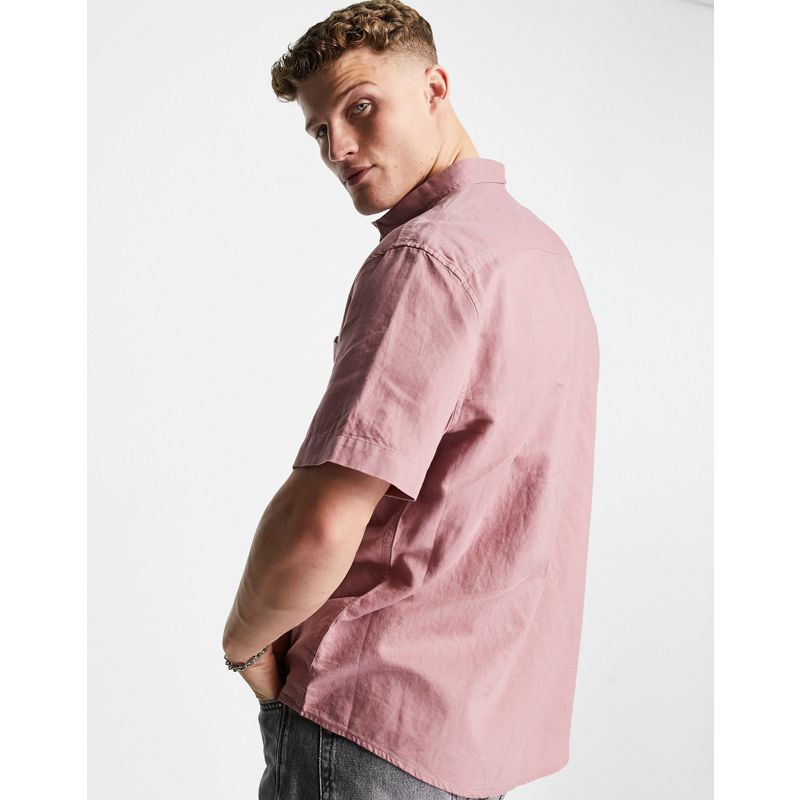 Uomo Camicie tinta unita River Island - Camicia a maniche corte in lino, color ruggine