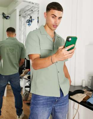 River Island - Camicia a maniche corte verde