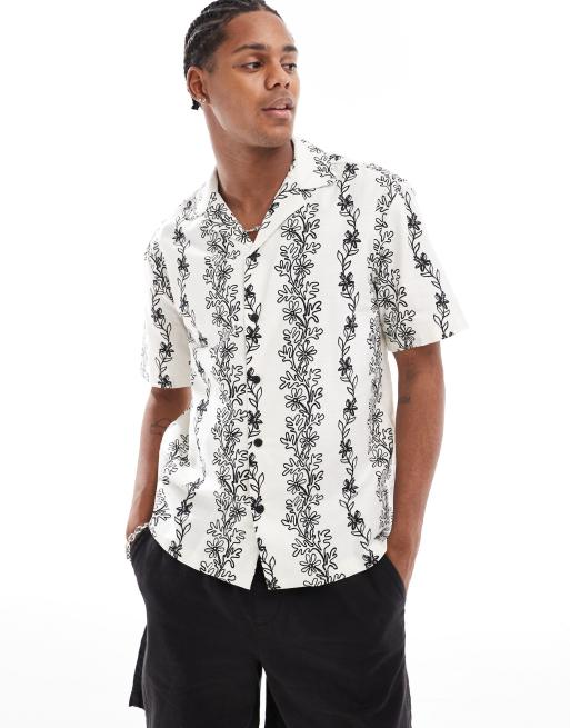 River Island - Camicia a maniche écru e nera con stampa di viti