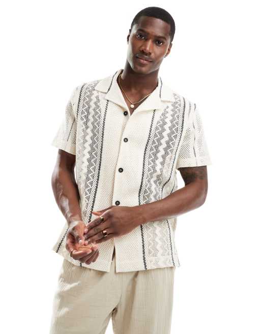 River Island - Camicia all'uncinetto bianca a righe