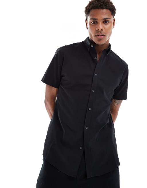 River Island - Camicia attillata nera testurizzata
