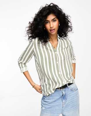 River Island - Camicia boyfriend in popeline a righe verdi