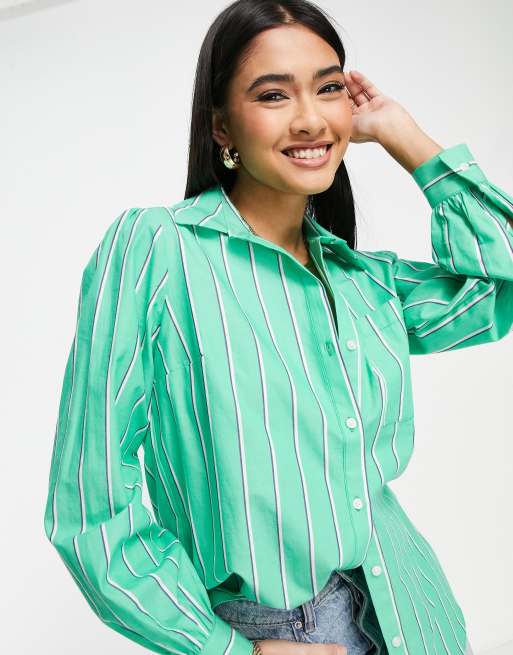 River Island - Camicia boyfriend in popeline verde a righe