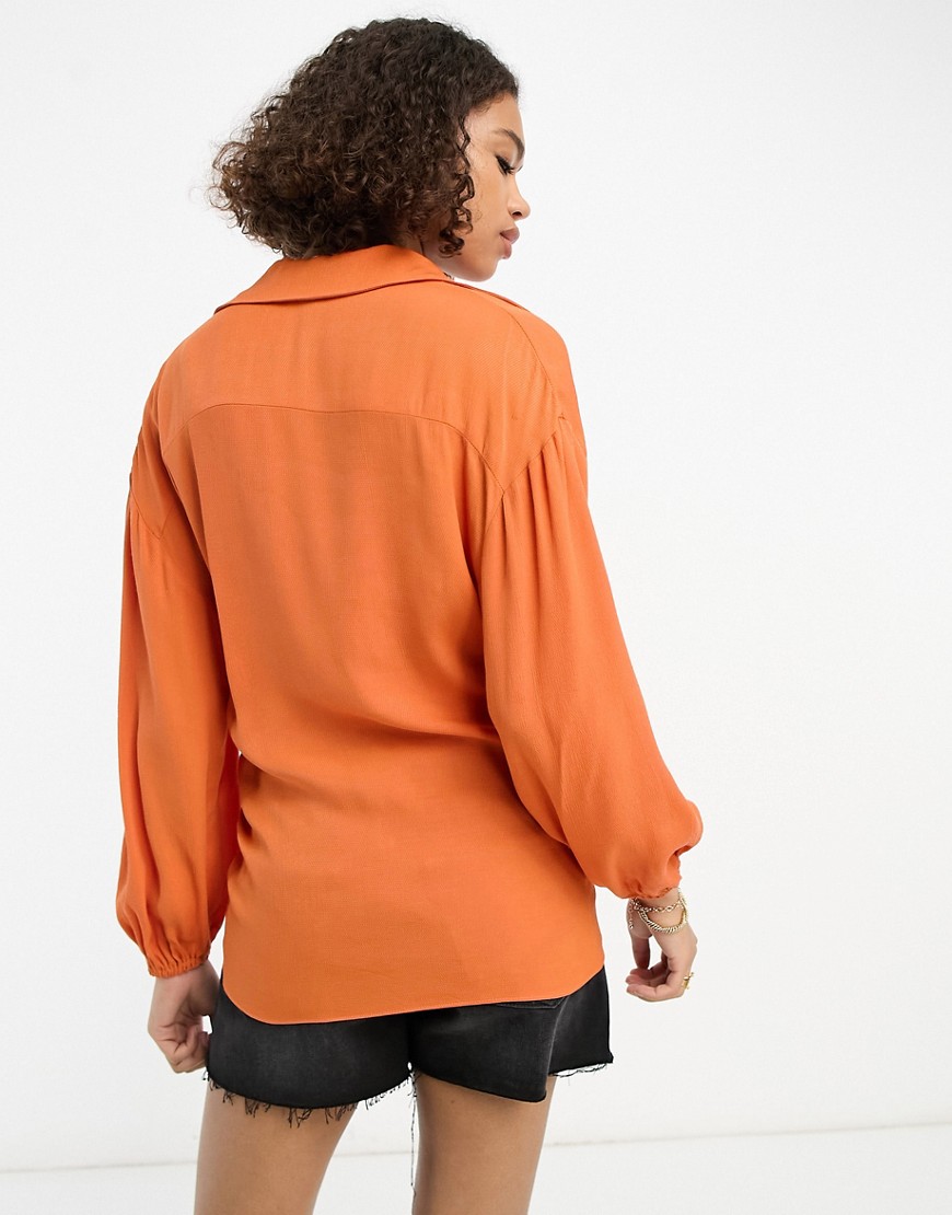 Camicia con incrocio sul davanti arancione-Rame - River Island Camicia donna  - immagine2