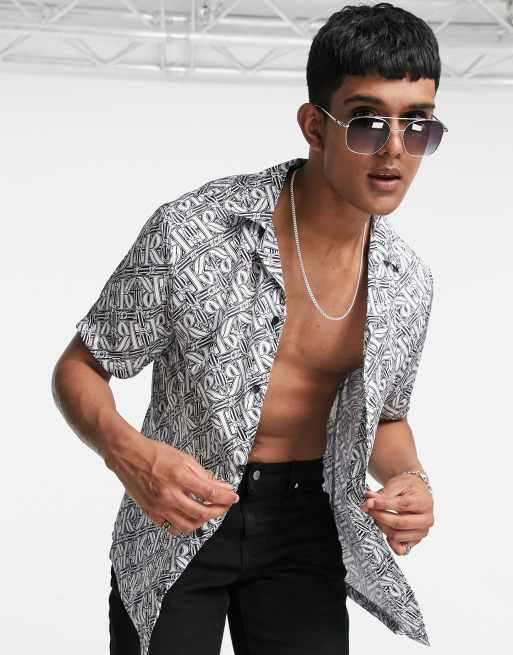 River Island - Camicia con rever e monogramma nera