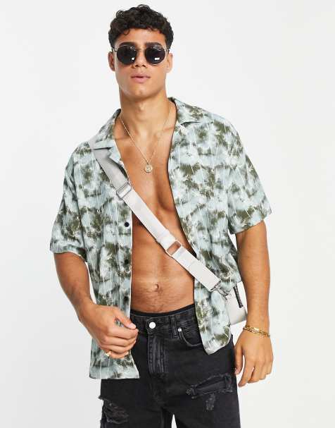 River Island - Camicia con rever e stampa di palme verde - view 1