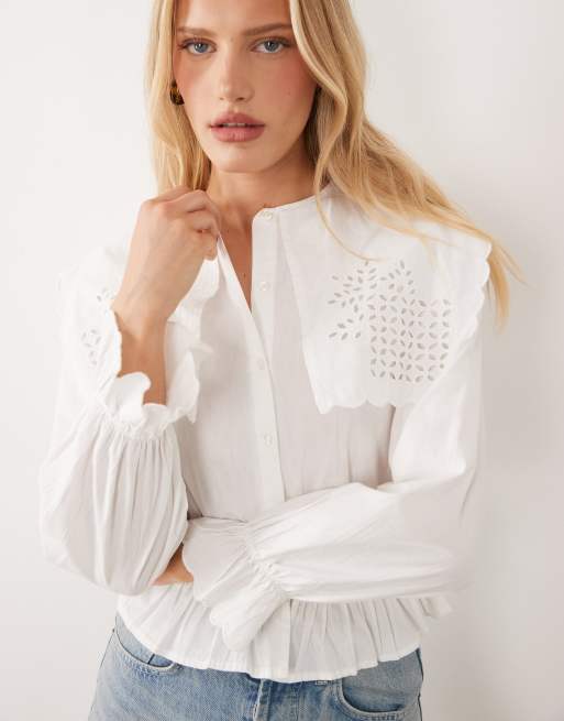 River Island - Camicia corta bianca con dettagli in pizzo