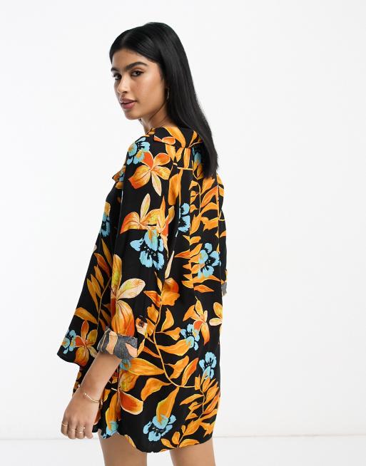 River Island - Camicia da mare oversize nera con stampa tropicale in coordinato, 3 di 4