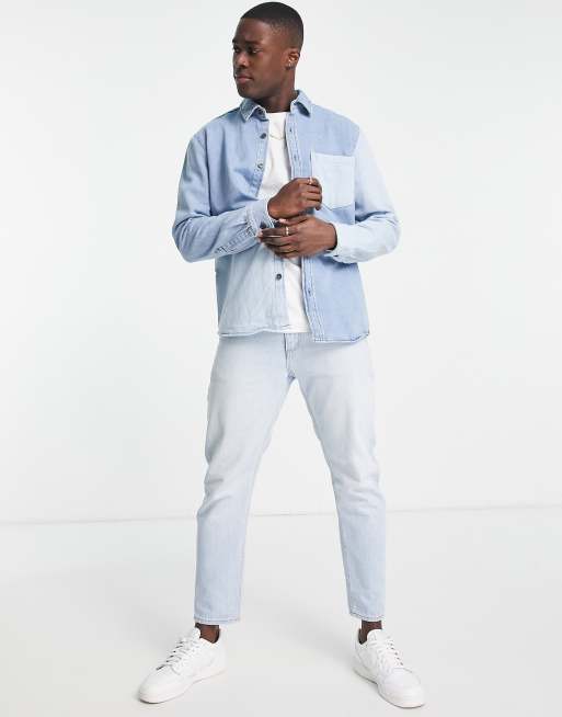 River Island - Camicia di jeans blu con motivo patchwork, 4 di 4