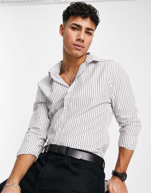 River Island - Camicia elegante a maniche lunghe con colletto alla francese écru