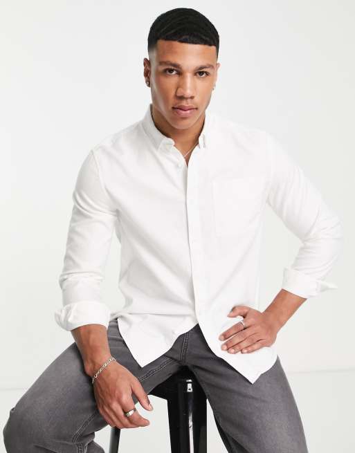 River Island - Camicia elegante in twill bianco a maniche lunghe