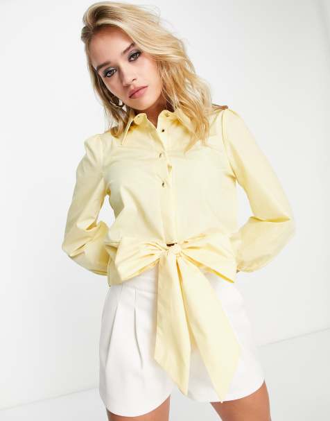 River Island - Camicia giallo chiaro con maniche a sbuffo e allacciatura sul davanti - view 1