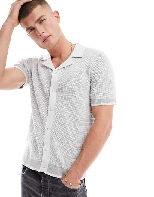 River Island - Camicia grigio chiaro in maglia con cuciture