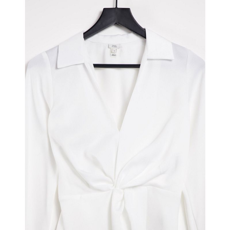 Donna Top River Island - Camicia in raso bianco con incrocio sul davanti