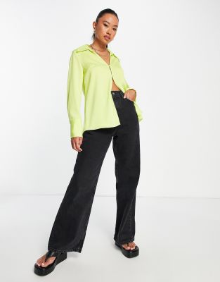 Camicia in raso gialla con bottoni-Giallo - River Island Camicia donna  - immagine2