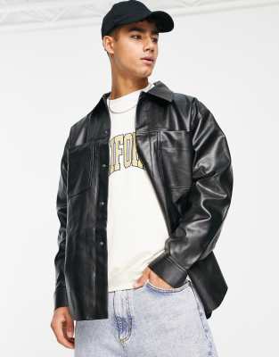 River Island - Camicia in similpelle PU nera