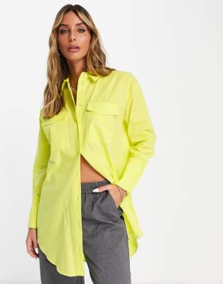 River Island oversized utility shirt in lime - ASOS Price Checker
